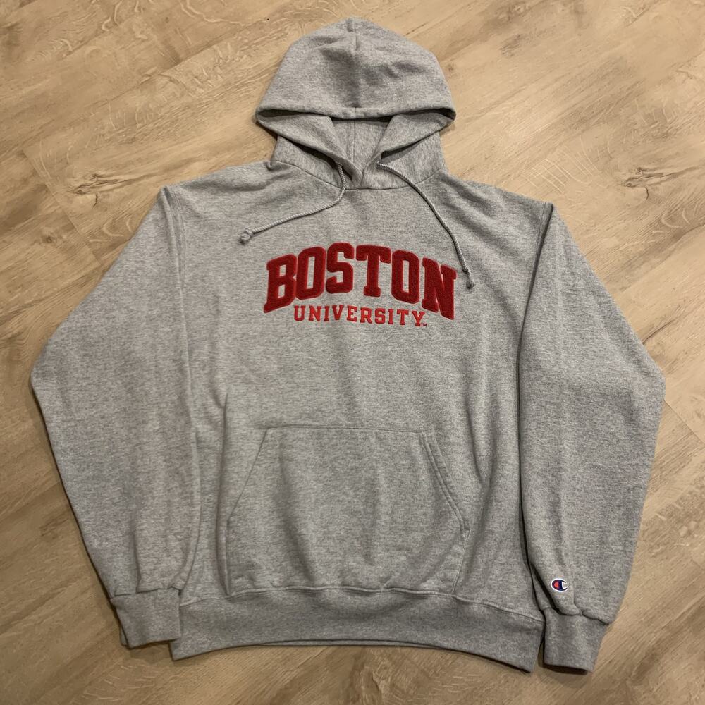 Champion Boston University Terriers Chenille Hoodie Men's Large Sweatshirt Gray